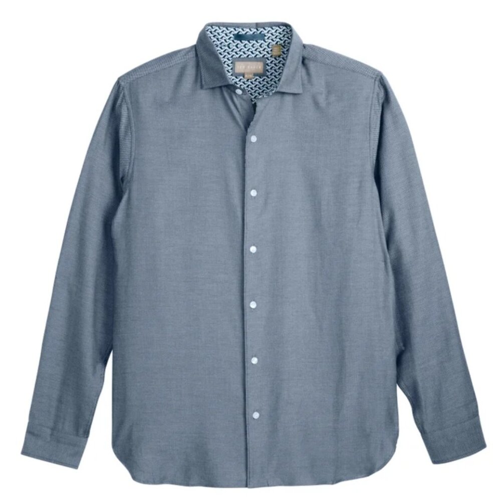 Ted Baker Men's Long Sleeve Button Up Shirt Blue Cotton Large Brand New NWT